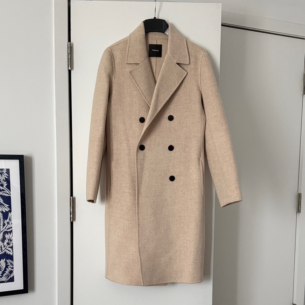 Theory Beige Double-Breasted Pea Coat